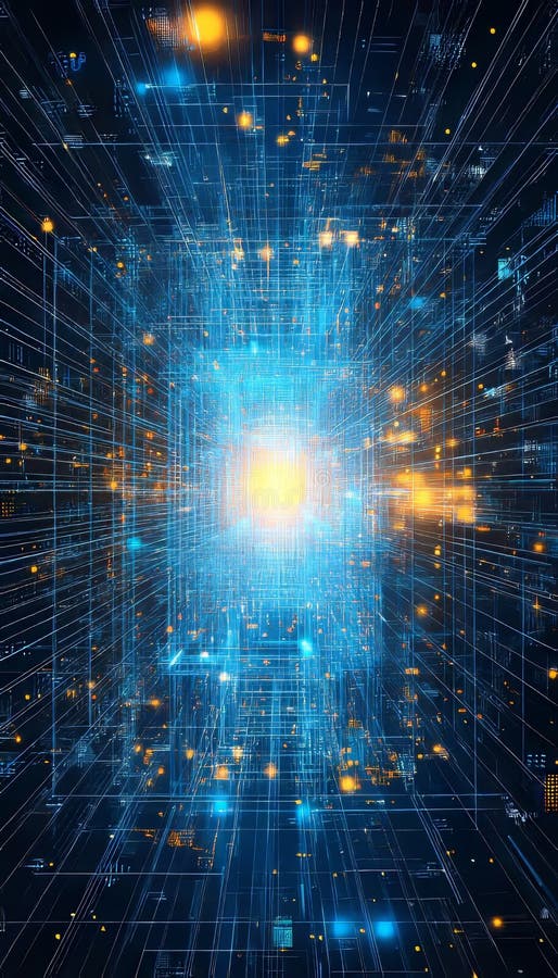 Abstract Technology Background With Glowing Light, Big Data, Cyberspace Tunnel Concept stock illustration