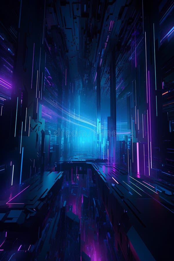 Abstract technology background with glowing lines. 3d rendering, 3d illustration. royalty free illustration