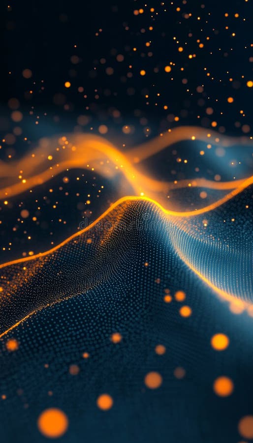 Abstract Technology Background, Glowing Waves and Particles, Data Transmission Concept. royalty free illustration