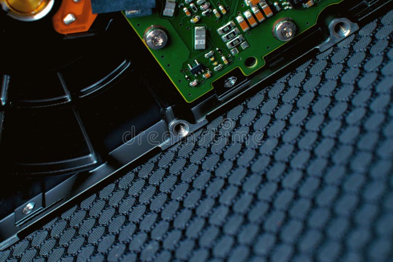 Abstract technology background with hard drive microchip board. stock images