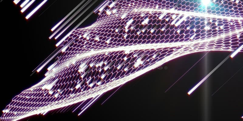 Abstract technology background with hexagons net and blurred glow lines on black. Blockchain. Artificial intelligence and internet concept. Blockchain network analysis stock images, royalty-free photos and pictures
