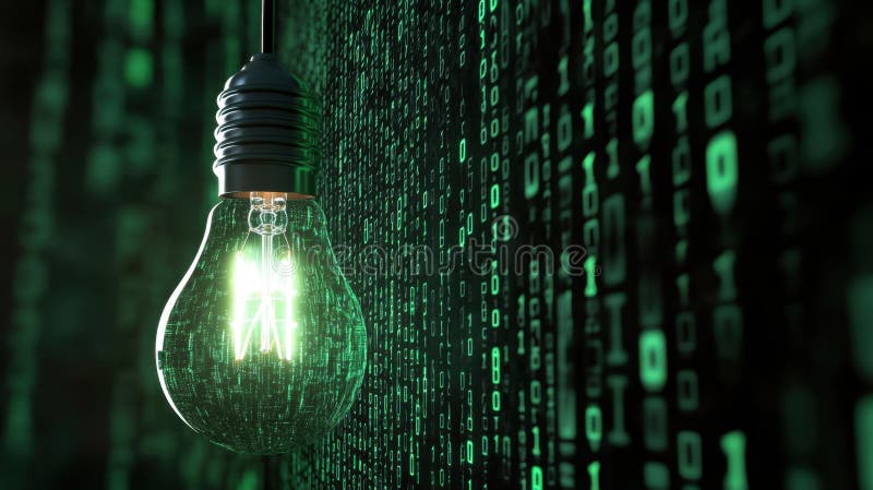 Abstract technology background with a light bulb and binary code symbolizing innovation in digital tech vector illustration