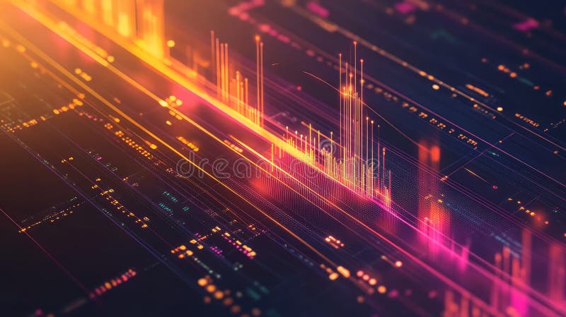 Abstract technology background showing digital data flowing across a network with glowing connections and graph like elements, representing information transfer and big data processing. Blockchain network analysis stock images, royalty-free photos and pictures