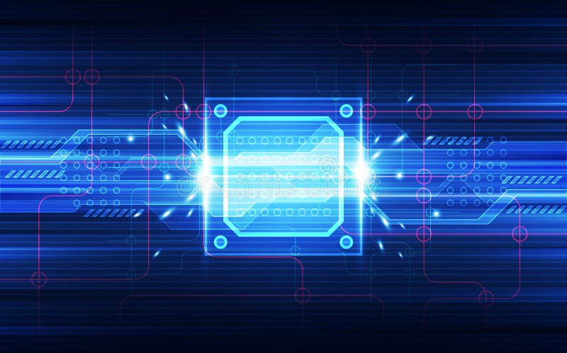 Abstract technology chipset processor background circuit board and html code,3D illustration blue technology background vector.