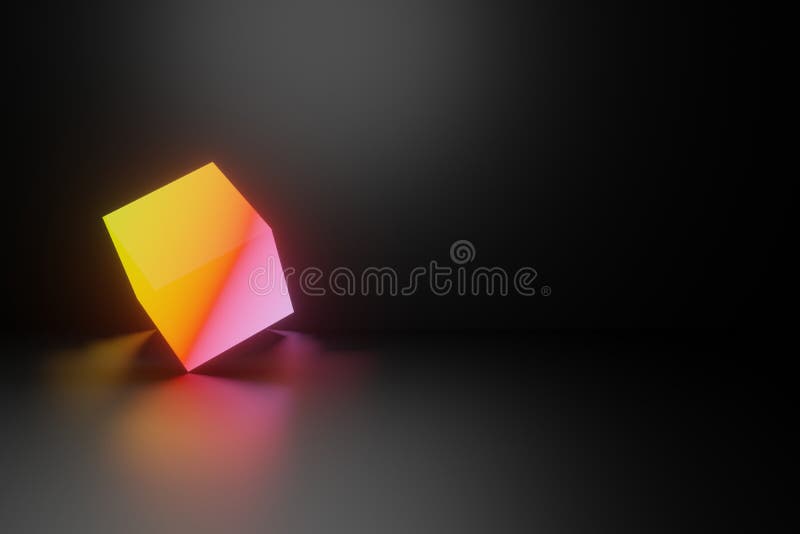 Abstract technology digital neon colourful glowing box or cube background 3D rendering royalty free illustration