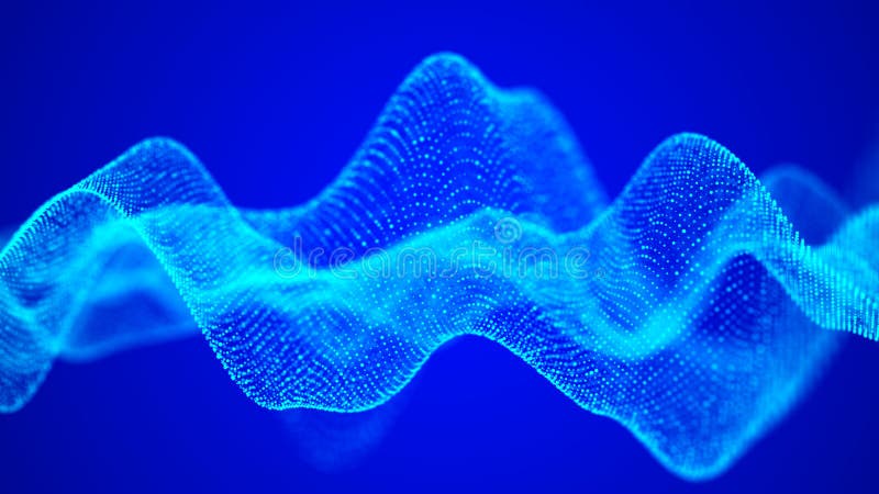 Abstract technology flow background. Futuristic blue dots background with a dynamic wave. 3d rendering royalty free illustration