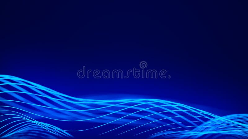 Abstract technology flow background. Futuristic blue dots background with a dynamic wave. 3d rendering vector illustration
