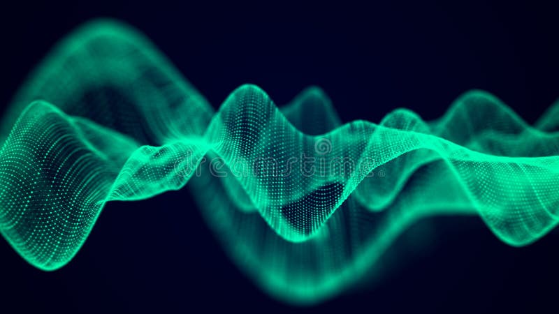 Abstract technology flow background. Futuristic green dots background with a dynamic wave. 3d rendering royalty free illustration