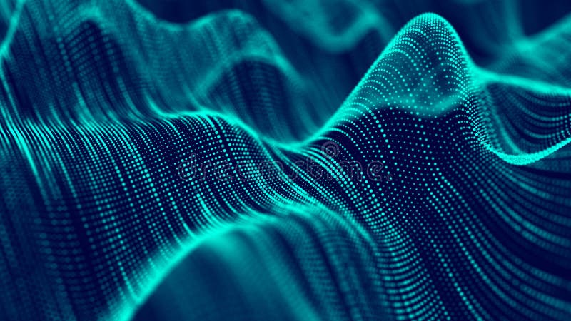 Abstract technology flow background. Futuristic green dots background with a dynamic wave. 3d rendering stock illustration