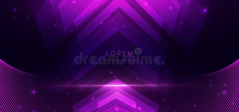 Linii cu săgeți piturice strălucitoare, de tehnologie abstractă, fără raze luminoase violet pe fond întunecat vector illustration