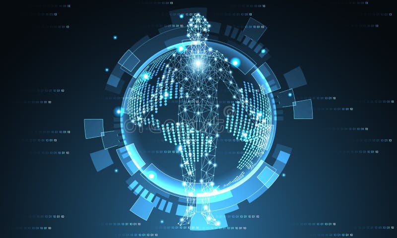 Abstract technology futuristic world and human digital concept f stock illustration