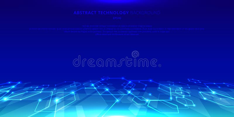 Abstract technology hexagons genetic and social network pattern perspective on blue background. Future geometric template elements royalty free illustration