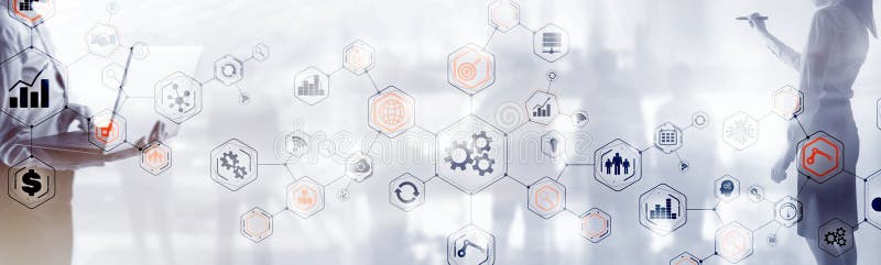 Abstract technology industrial Business process organisation structure website header banner. royalty free stock image