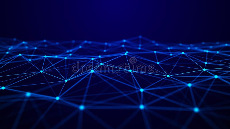 Abstract technology science background. Network connection structure. Wave with connecting dots and lines. 3d rendering stock illustration