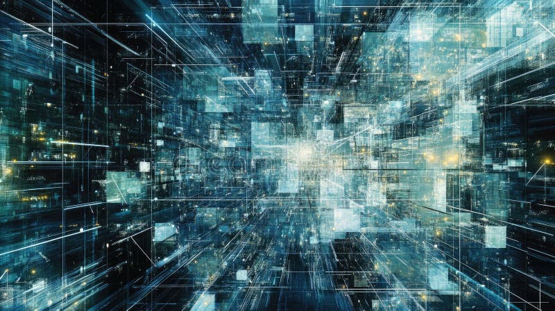 Abstract Technology Wallpaper with Data Nodes and Encrypted Pathways, Cybersecurity Matrix royalty free stock photography