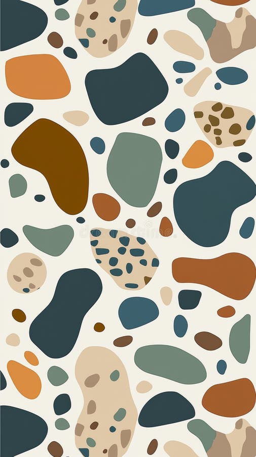 Abstract terrazzo seamless pattern featuring colorful pebbles and irregular shapes in earthy tones, creating a modern and stylish stock photos