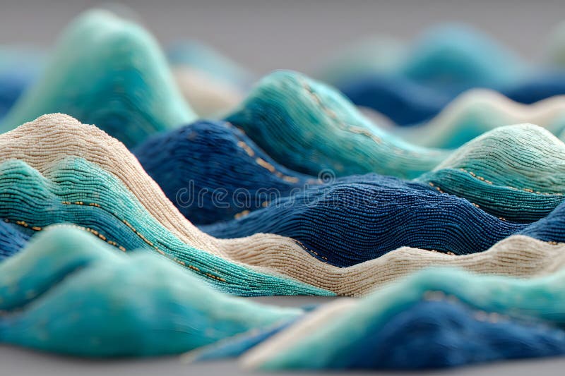 Abstract Textile Blues: Wave Patterns in Ocean-Inspired Fabric Art for Creative Display and Design Generative AI royalty free stock photography