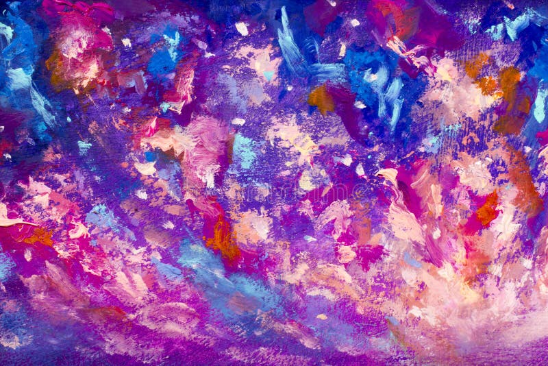 Abstract texture backgroud Blue violet purple galaxy cosmos night sky art illustration artwork. Close-up fragment Oil painting