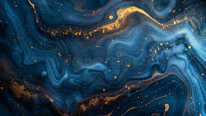 Fond texturat abstract albastru și auriu cu tipare fluide și detalii spumante stock photography