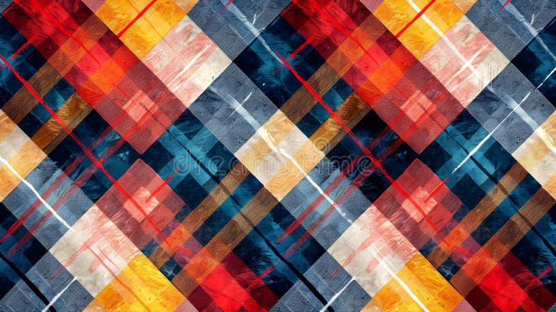 Tipar grafic texturat abstract. Această imagine prezintă un tipar pliant colorat cu aspect texturat abstract. modelul este format din linii diagonale și pătrate cu culori, inclusiv albastru roșu și alb. generate de