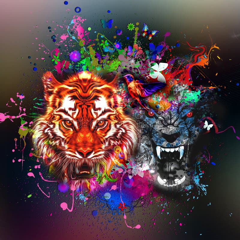 Tiger Head. Abstract on Black Background. Stock Illustration ...