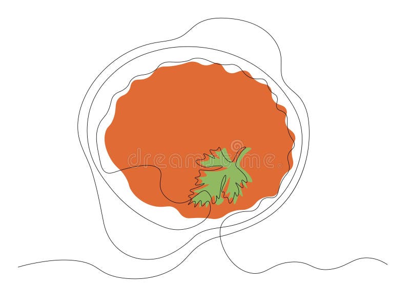 Abstract Tomato Soup in a Tureen, Continuous One Line Art Drawing Stock