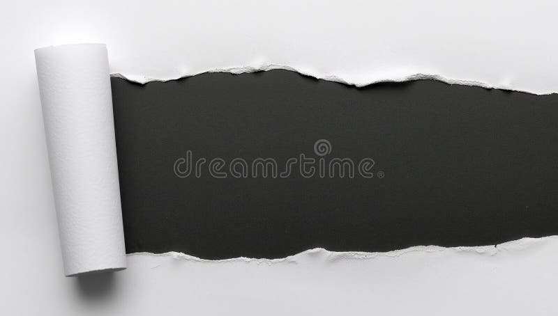 Abstract Torn Paper Reveal on Dark Backdrop, Rolled Edge and Textured Surface. stock photography