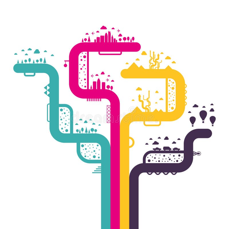 Abstract tree with abstract landscapes vector illustration