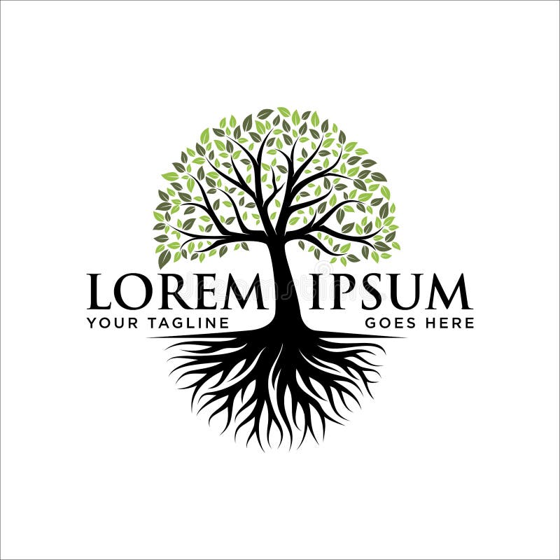 Abstract tree logo design, root vector - Tree of life logo design inspiration royalty free illustration