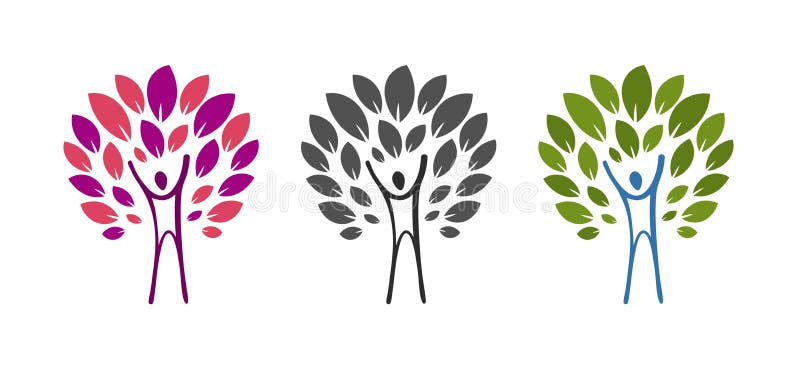 Abstract tree and man logo. Health, wellness, ecology, natural product, nature icon or label. Vector illustration