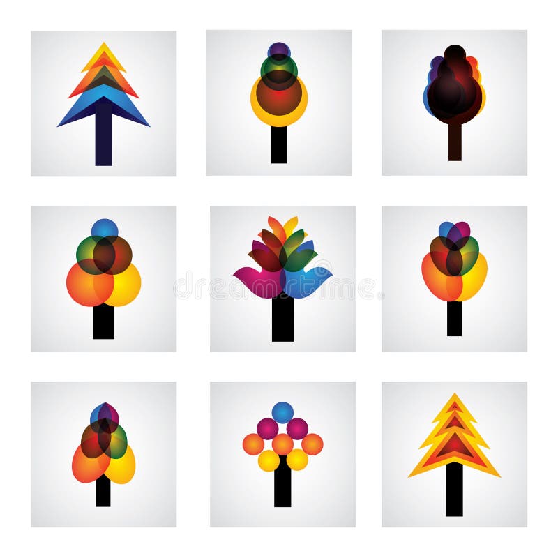 Abstract trees icons of pine, christmas - vector graphic