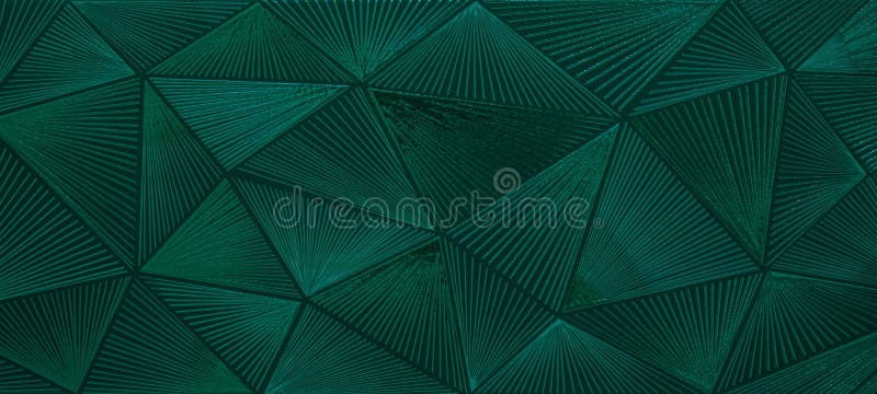 Abstract triangular dark green mosaic tile wallpaper texture with geometric fluted triangles background banner