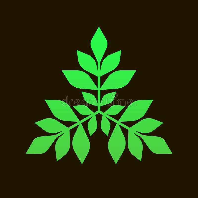Abstract triangular green sign of three branches with leaves vector illustration