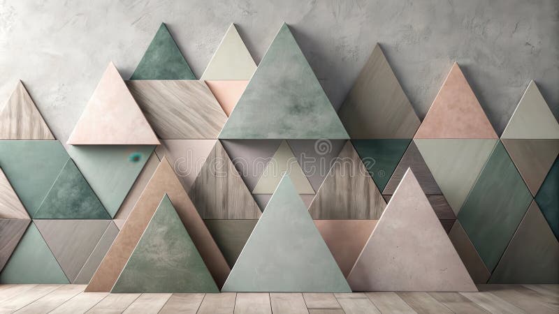 Abstract triangular wall panel design with earthy tones and wooden accents. Generative AI royalty free illustration