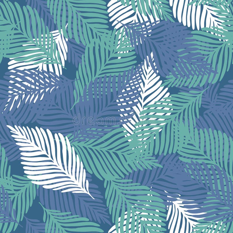 Abstract tropical pattern, palm leaves seamless floral background