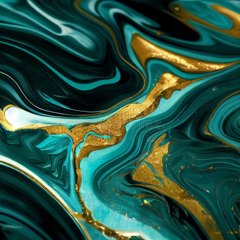 Abstract Turquoise Bluish Green Marble Paint Background with Gold Veins  Stock Image - Image of veins, painting: 259799511