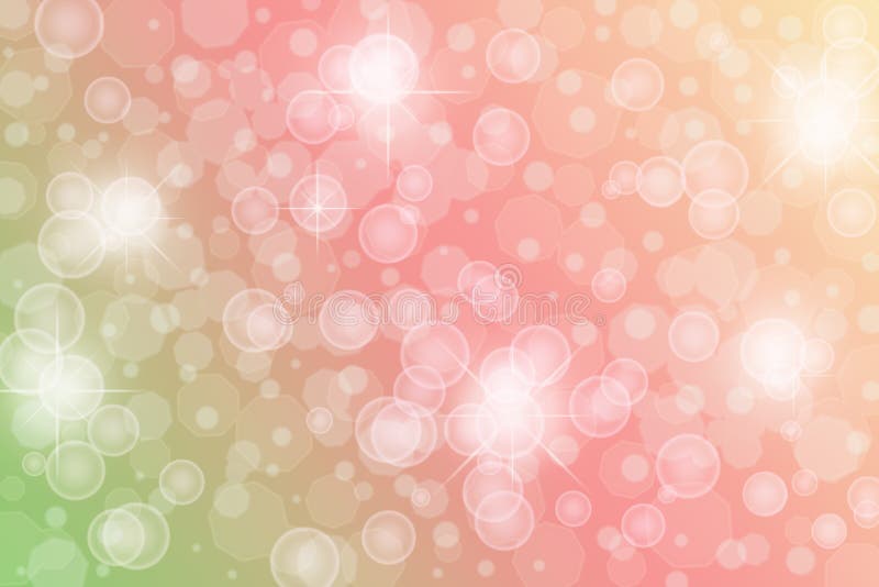 Abstract Twinkle Stars, Lights, Sparkles and Bubbles in Green, Pink and Orange Background royalty free stock image