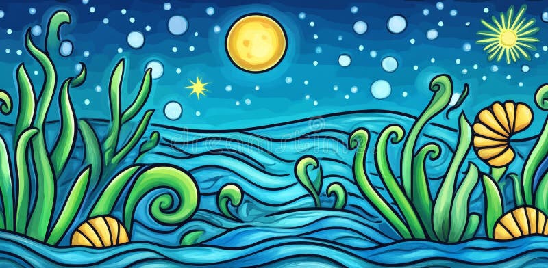 An Abstract Underwater Scene Featuring Moonlit Aquatic Flora royalty free stock photography