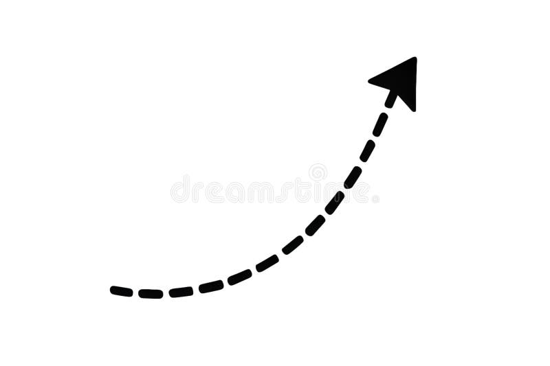 Dotted arrow pointing up, curved line, direction indicator, isolated element stock illustration
