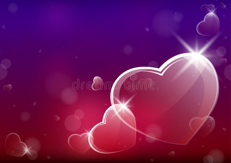 Abstract Valentine Background with Glassy Hearts