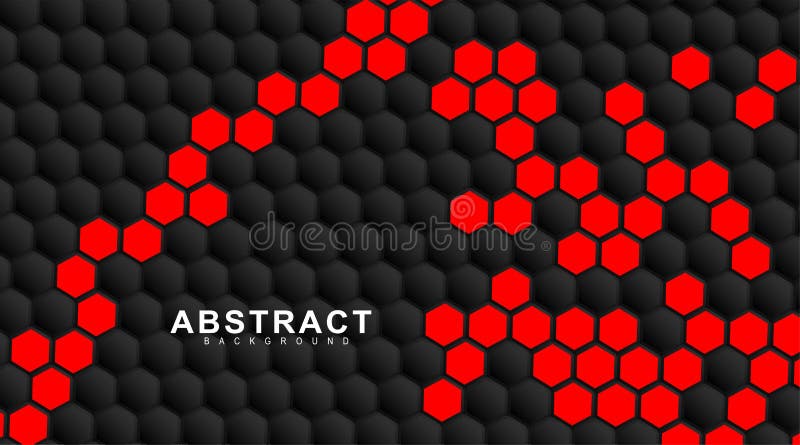 Abstract vector background. Geometric black hexagonal. Surface polygon pattern with red hexagon, honeycomb. 3D design illustration royalty free illustration
