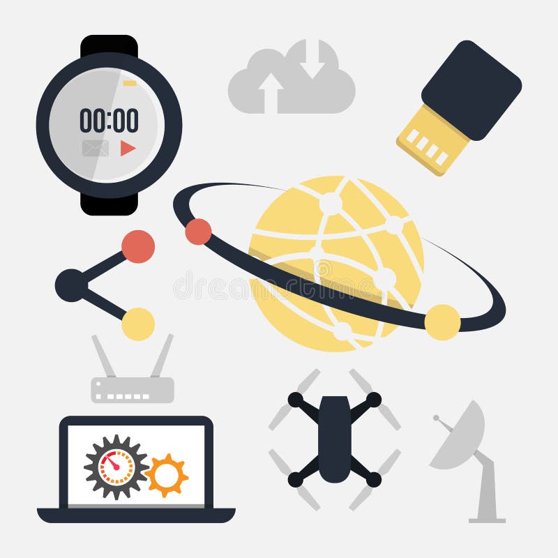 Abstract vector collection of colorful flat science and technology icons stock illustration Abstract vector collection of colorful flat science and technology icons stock illustration