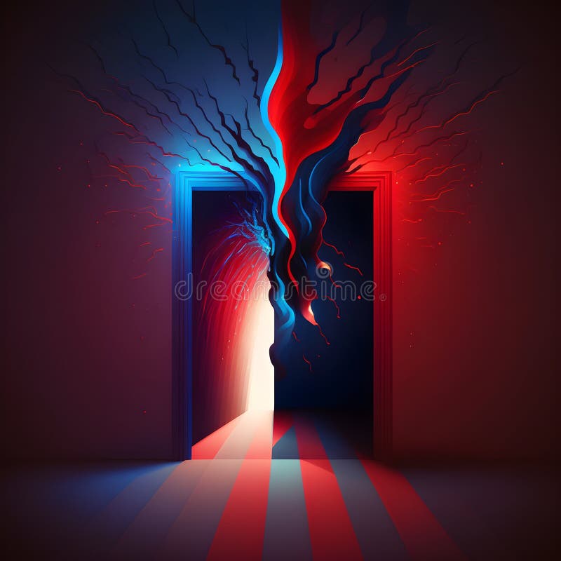 Abstract Vector Graphics Half Red Half Blue Door Background Stock