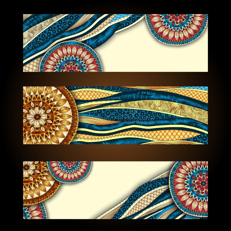 Abstract vector hand drawn ethnic pattern card set stock photos