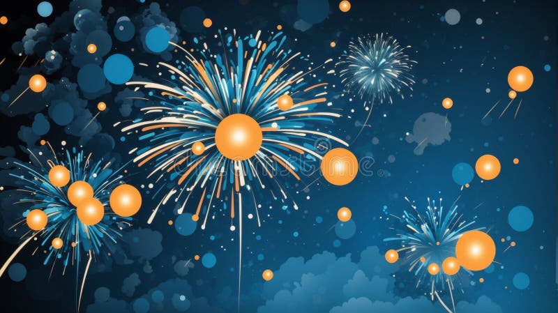 Vector illustration fireworks in the sky in blue vector illustration