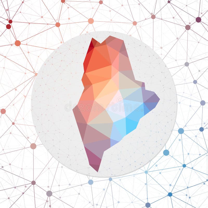 Abstract vector map of Maine. Technology in the us state geometric style poster. Polygonal Maine map on 3d triangular mesh backgound. EPS10 Vector.