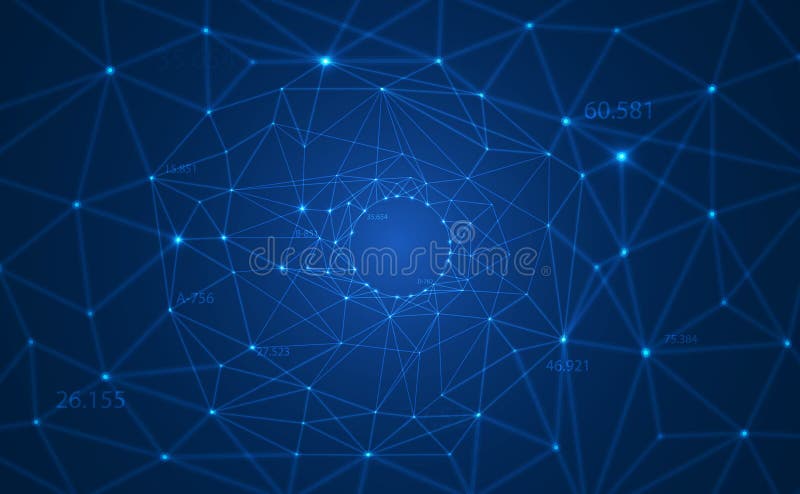 Abstract vector polygonal background with connected lines and dots forming a circle on Big data visualization array digital stock illustration