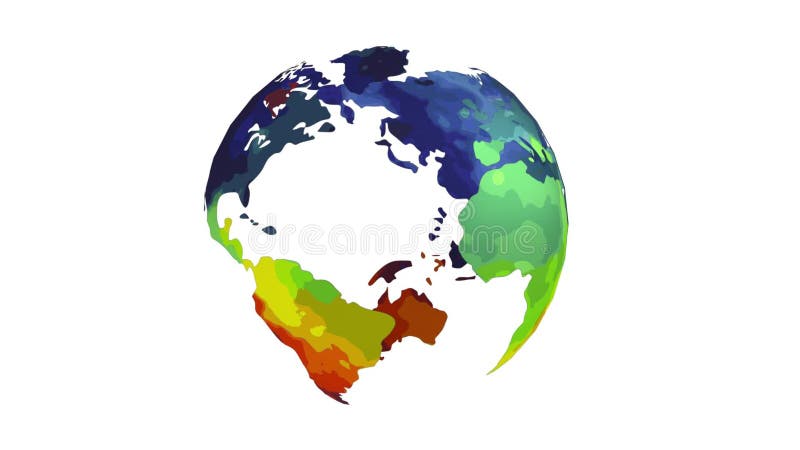 Abstract colorful rotating Earth globe. Cartoon style 3d sphere seamless loop on white background. vector illustration