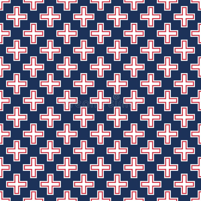 Abstract vector seamless medical pattern with red and white crosses on blue background royalty free illustration