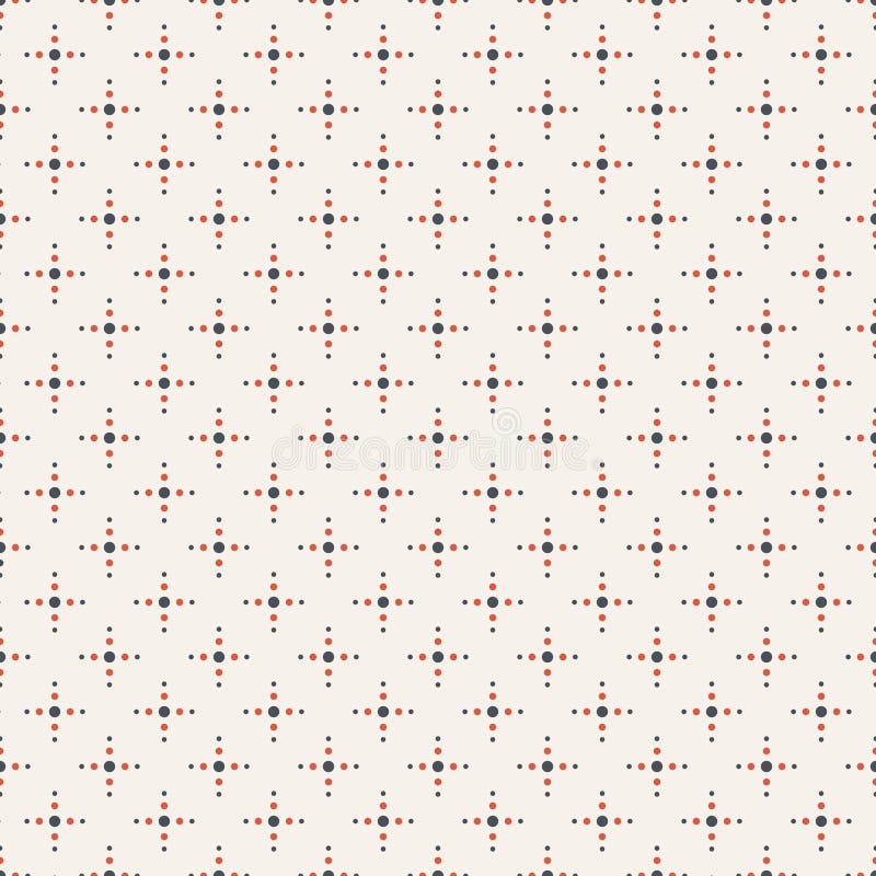 Abstract vector seamless minimalistic pattern. Regularly repeating crosses made of dots. Diagonal arrangement. Modern stylish texture. Vector color background.